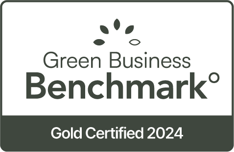 Green Business Benchmark logo with the text "Gold Certified 2024" displayed at the bottom.