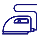 Blue outline icon of a clothes iron with a handle and a pointed front, shown in a simple, minimalist style.